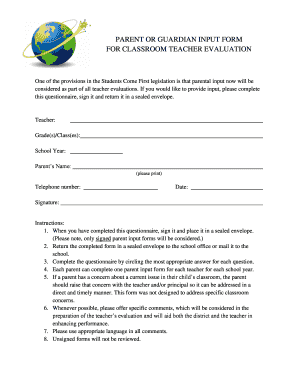 Parent Teacher Evaluation Form