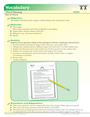 Vocabulary Activity Worksheet