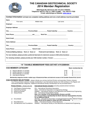 Canadian Geotechnical Society Member Registration Form