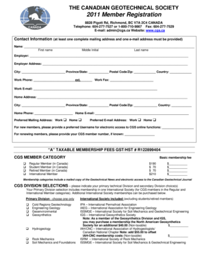 Canadian Geotechnical Society Member Registration Form