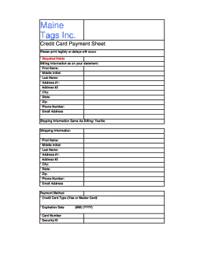 Credit Card Payment Sheet