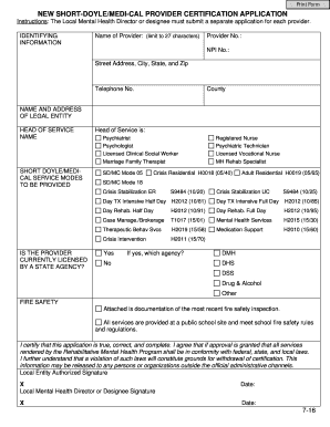 Short-Doyle/Medi-Cal Provider Certification Application