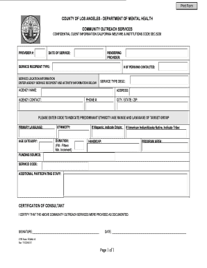Community Outreach Services Form