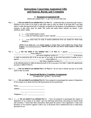 Oregon Anatomical Gift and Funeral Arrangement Form