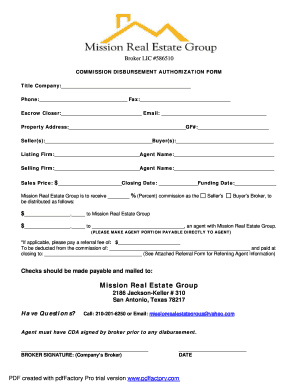 Commission Disbursement Authorization Form
