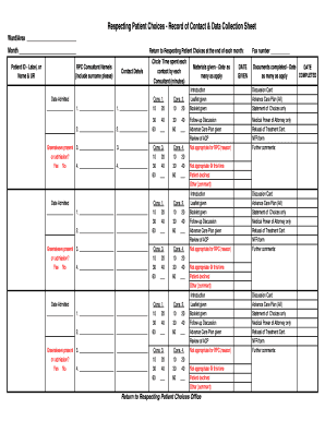 Respecting Patient Choices Contact and Data Collection Sheet