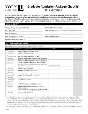 Graduate Admission Package Checklist