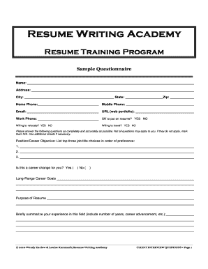 Resume Writing Academy Client Interview Questionnaire