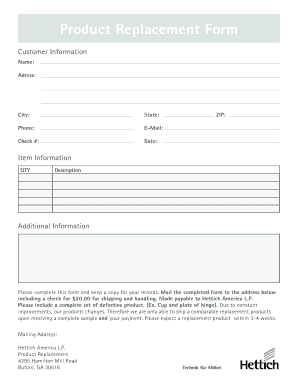 Product Replacement Form