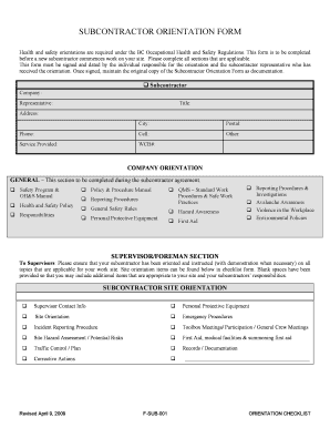 Subcontractor Orientation Form