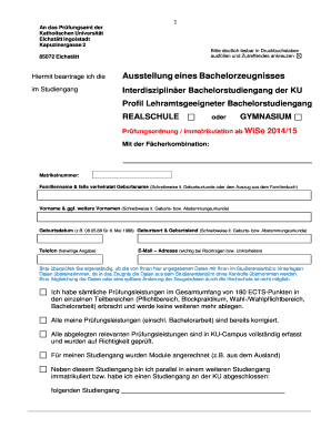 Antrag auf Ausstellung eines Bachelorzeugnisses