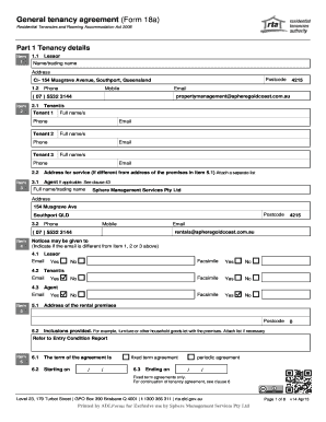 Queensland General Tenancy Agreement Form 18a