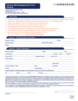 Chronic Benefit Application Form
