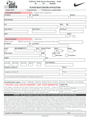 California Youth Soccer Player Registration Form