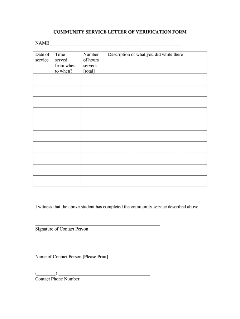 Community Service Letter of Verification Form Fill and Sign Printable