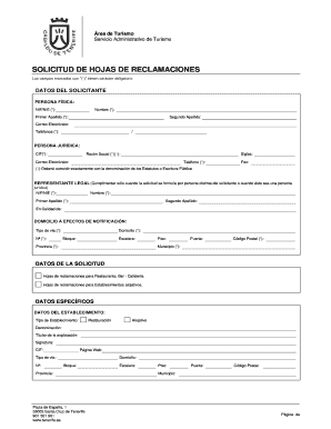 Solicitud de Hojas de Reclamaciones