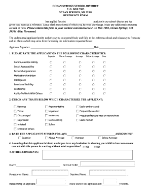 Ocean Springs School District Reference Form