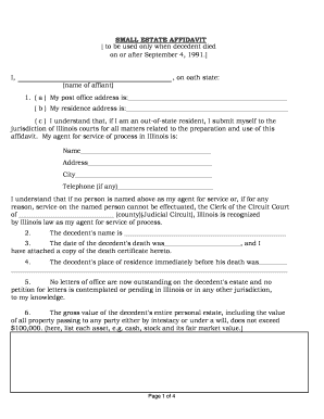 Bill Of Sale Form Illinois Small Estate Affidavit Templates - Fillable ...