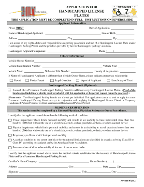 Nebraska Handicapped License Plates Application