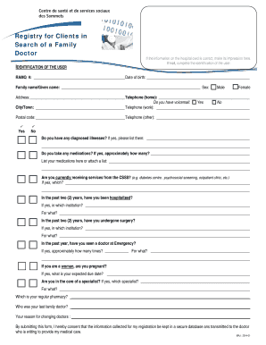Régistre pour les clients à la recherche d'un médecin de famille