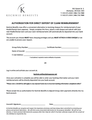 Authorization for Direct Deposit of Claim Reimbursement
