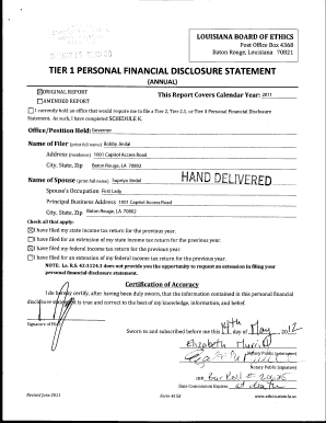 Louisiana Tier 1 Personal Financial Disclosure Statement