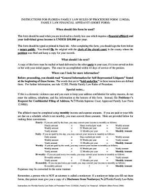 Florida Family Law Financial Affidavit (Short Form)