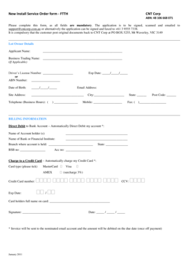 New Install Service Order Form - FTTH