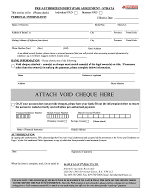 Pre-Authorized Debit Agreement for Strata Fees