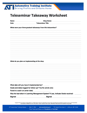 Teleseminar Takeaway Worksheet