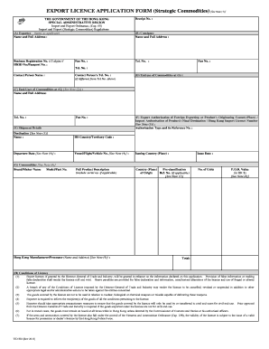 Hong Kong Export Licence Application Form