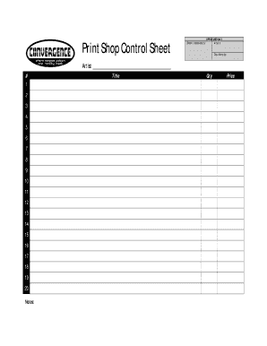 Print Shop Control Sheet