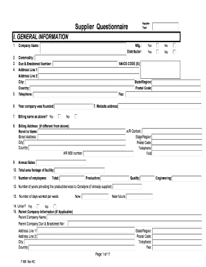 Supplier Questionnaire Form