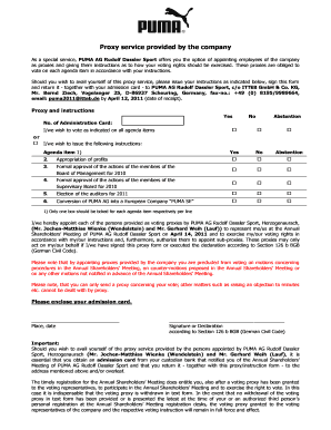 PUMA AG Proxy and Voting Instruction Form
