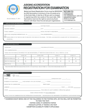 USA Gymnastics Exam Registration Form
