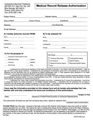 Medical Records Release Form - Cockerell & McIntosh Pediatrics