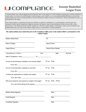 Summer Basketball League Permission Form