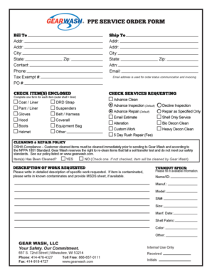 PPE Service Order Form
