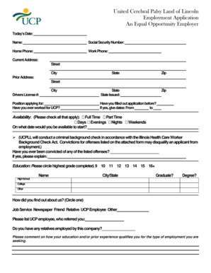 United Cerebral Palsy Land of Lincoln Employment Application