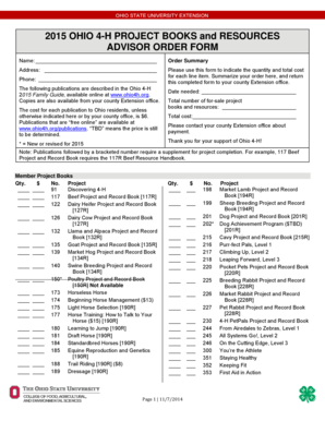Ohio 4-H Project Book Order Form