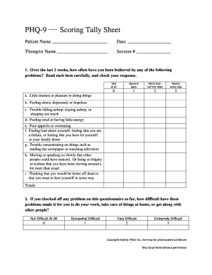PHQ-9 Scoring Tally Sheet