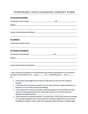 Temporary Child Guardian Consent Form