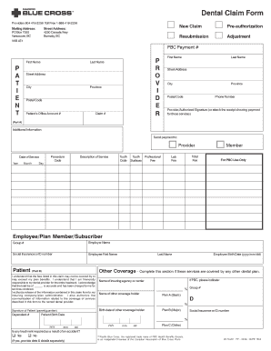 Pacific Blue Cross Dental Claim Form