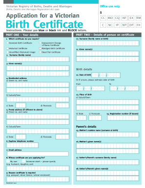 Victorian Birth Certificate Application