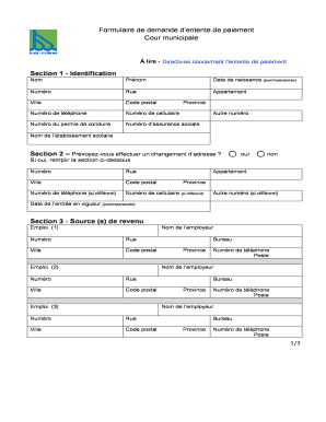 Formulaire de demande d’entente de paiement