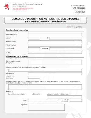 DEMANDE D’INSCRIPTION AU REGISTRE DES DIPLÔMES DE L’ENSEIGNEMENT SUPÉRIEUR