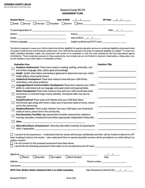 Sonoma County SELPA Assessment Plan
