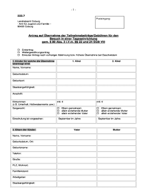 Antrag auf Übernahme der Teilnahmebeiträge/Gebühren für den Besuch in einer Tageseinrichtung