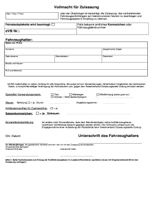 Vollmacht für Zulassung