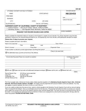 Request for Record Search and Copies